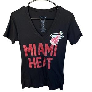 Hardwood Classics Miami Heat Shirt Womens Medium Black Red Basketball V-neck